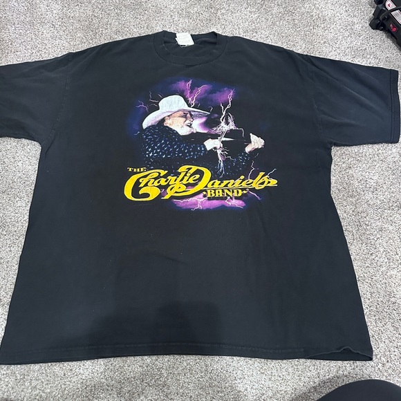 Jerzees Black Graphic T-Shirt with Purple and Yellow Accents - Picture 2 of 5